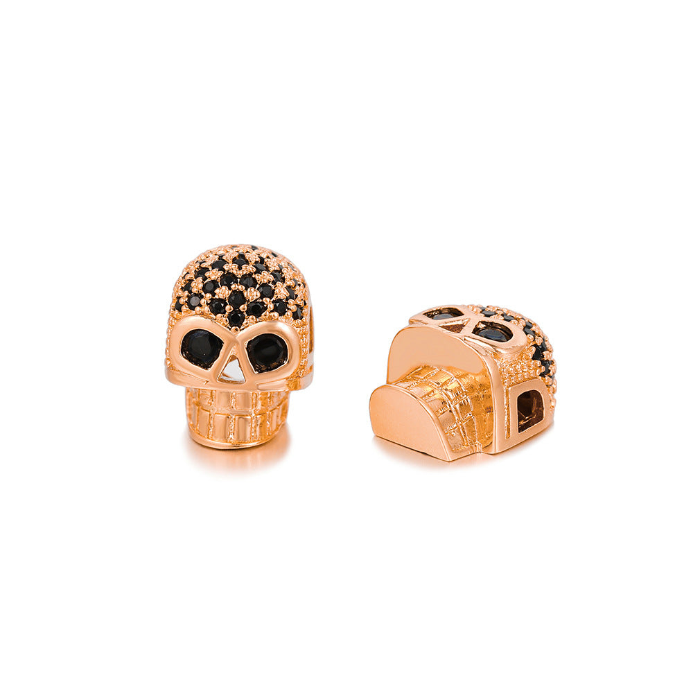 Vintage Brass Plated Skull Head Cubic Zirconia Inlay Pendant Charm