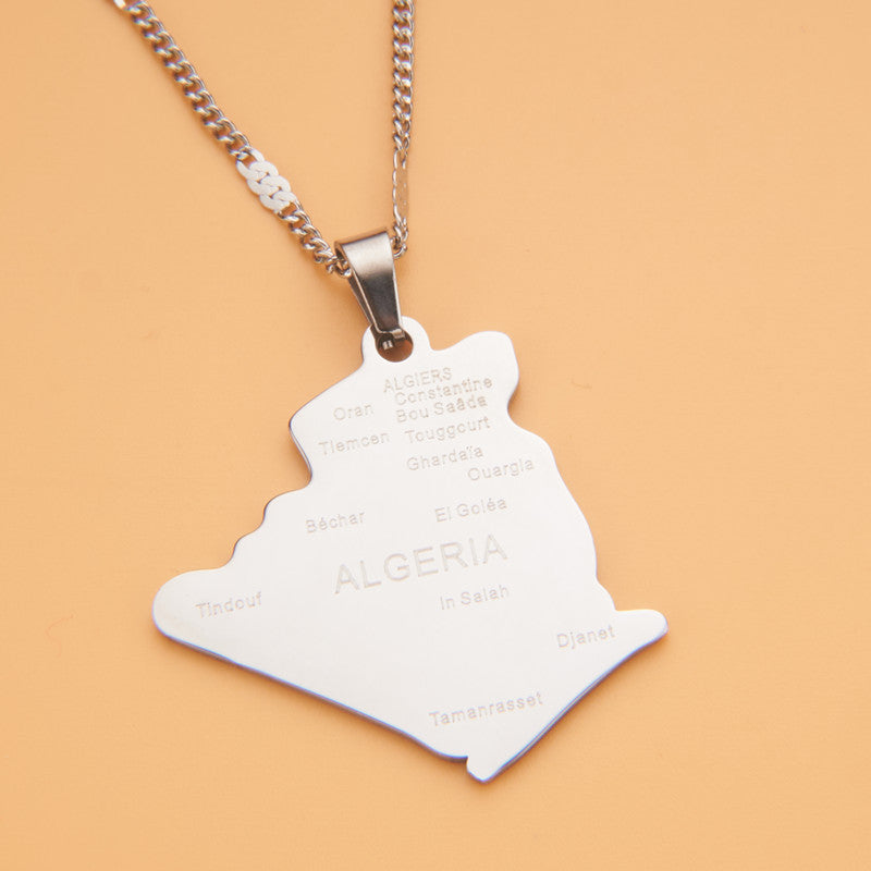 Minimalist Map City Pendant Necklace for Unisex in Stainless Steel with Titanium Steel Charm and Electroplated Finish