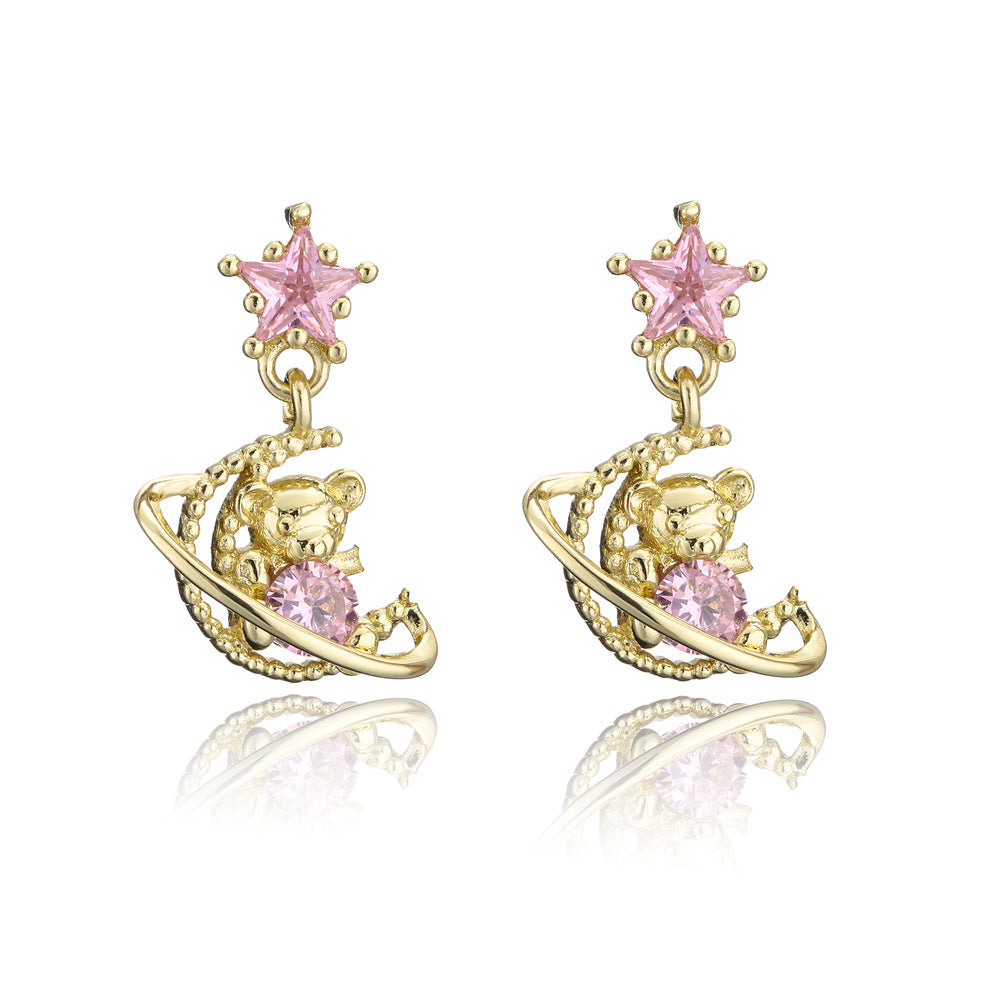 Cute Animal Geometric Brass Earrings Gold Plated with Cubic Zirconia for Women