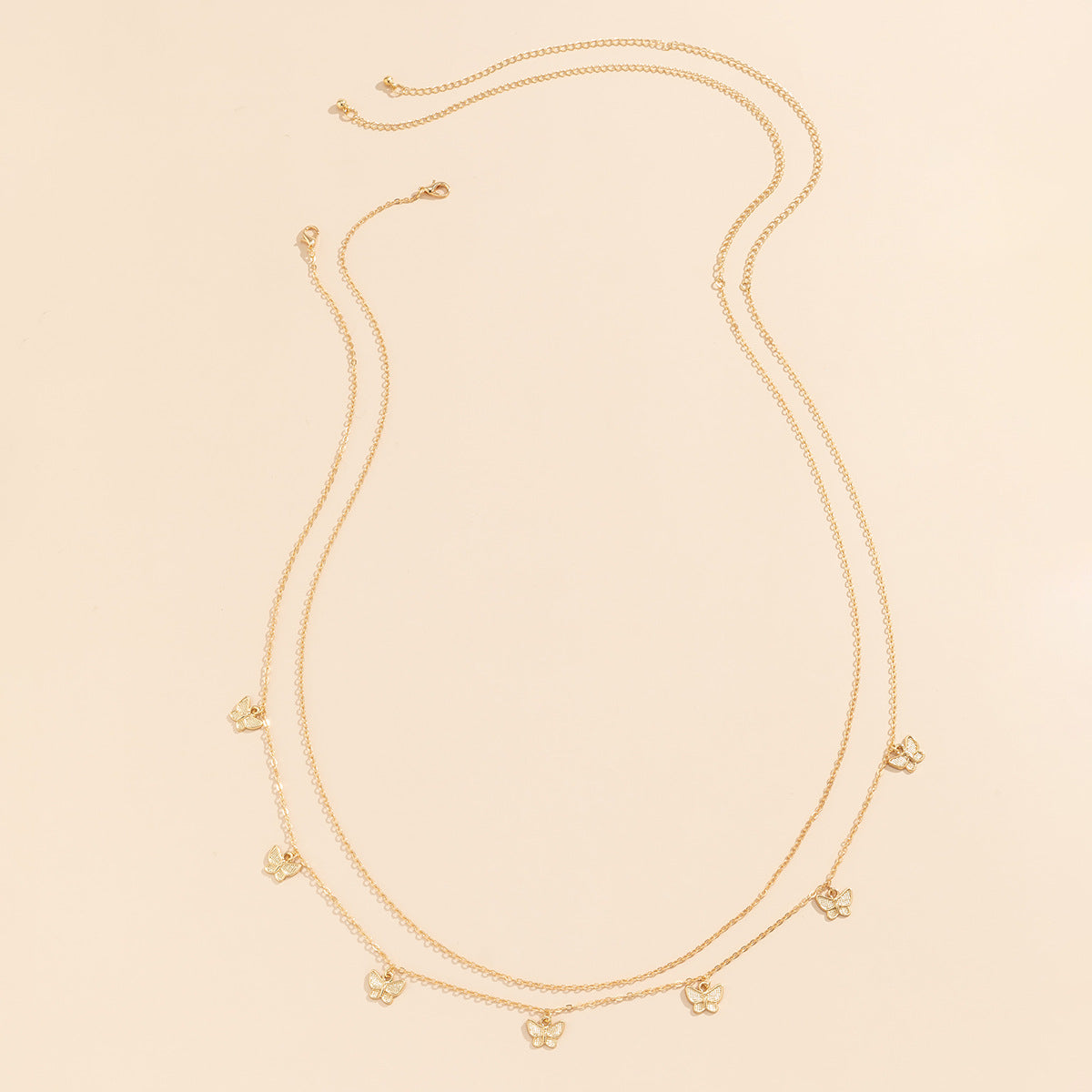 Minimalist Streetwear Matte Alloy Butterfly Pendant Tassel Double Layer Body Chain for Women