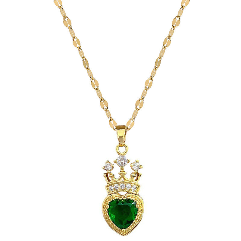 Collana con ciondolo a corona geometrica in acciaio al titanio di lusso per donna con intarsio di strass e delicata catena clavicola