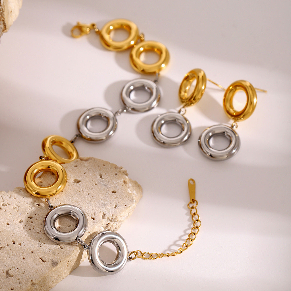 Minimalist Geometric Stainless Steel Hoop Pendant Earrings with Gold and Silver Plating for Women