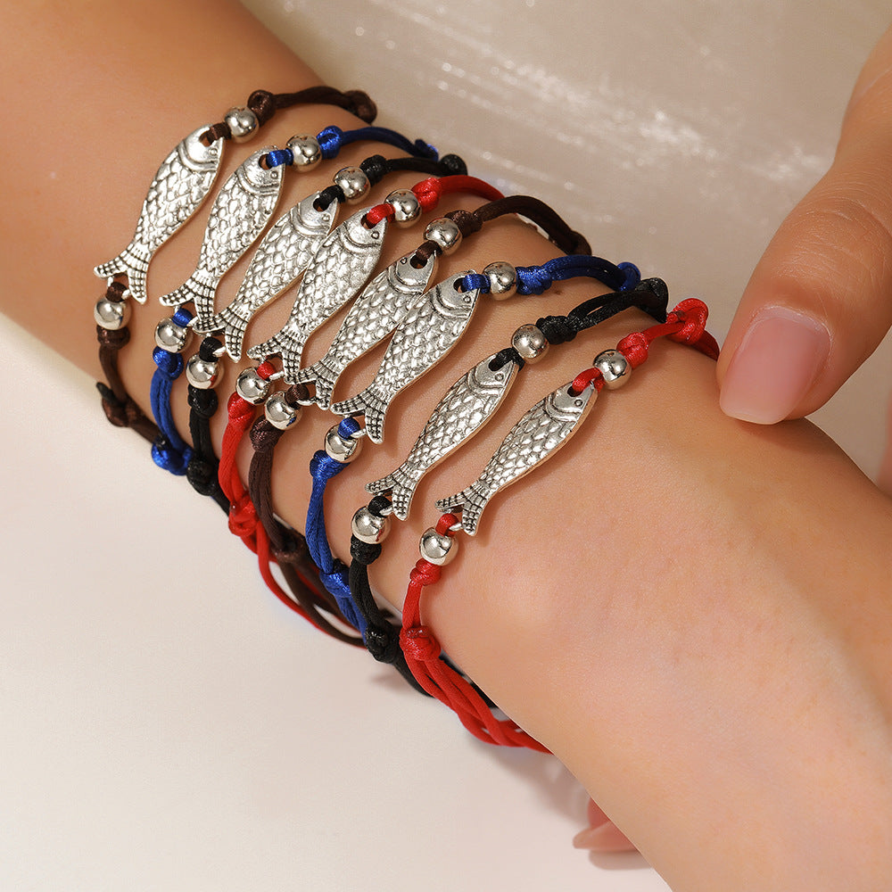 Minimalist Adjustable Alloy Fish Bracelet Unisex Animal Charm Hand Rope