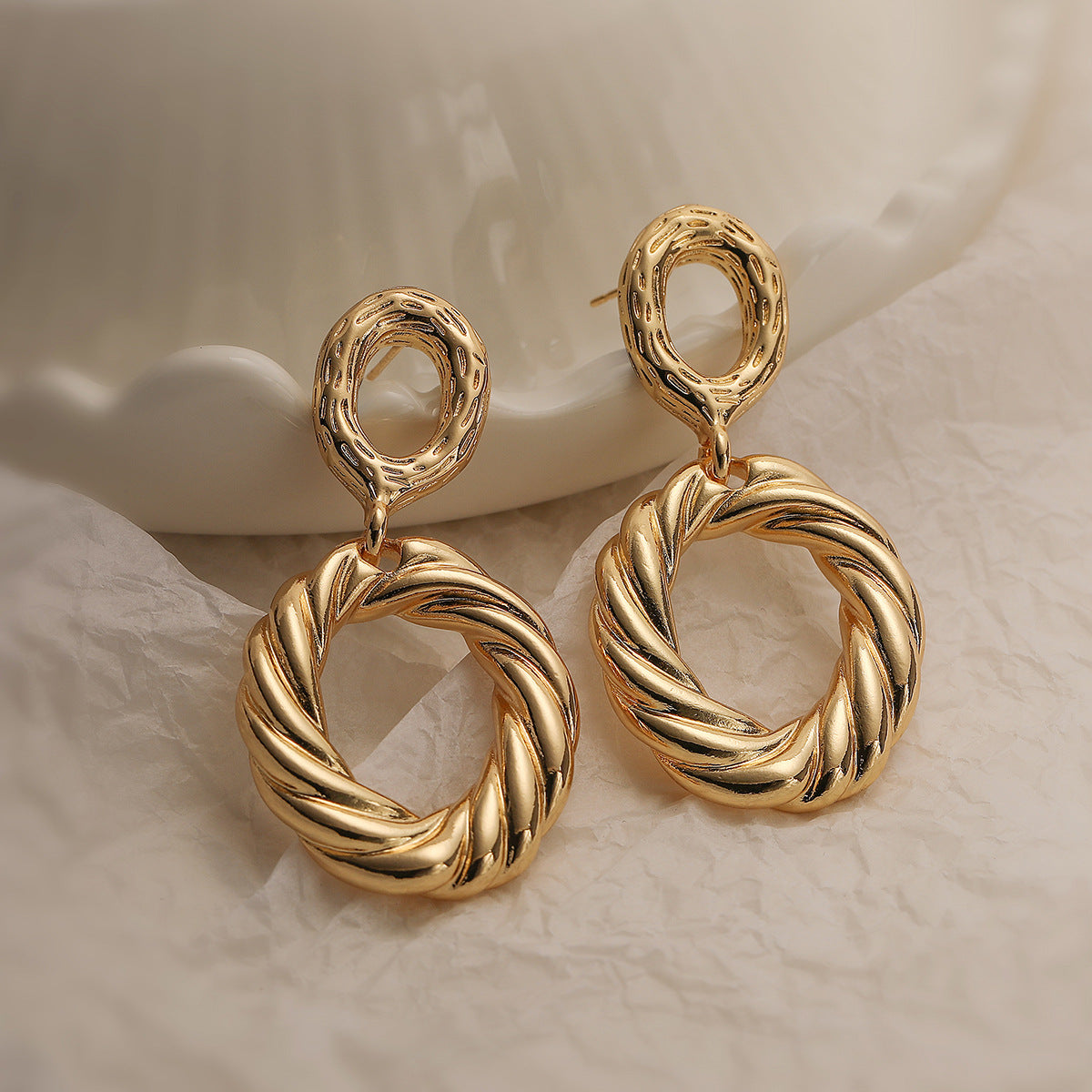 Minimalist Geometric Copper Earrings with Real Gold Plating for Women, Irregular Fashion Statement Earrings