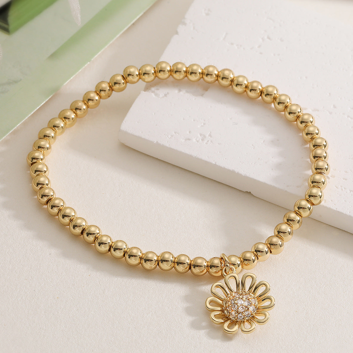 Geometric Sunflower Plated Brass Bracelet for Women