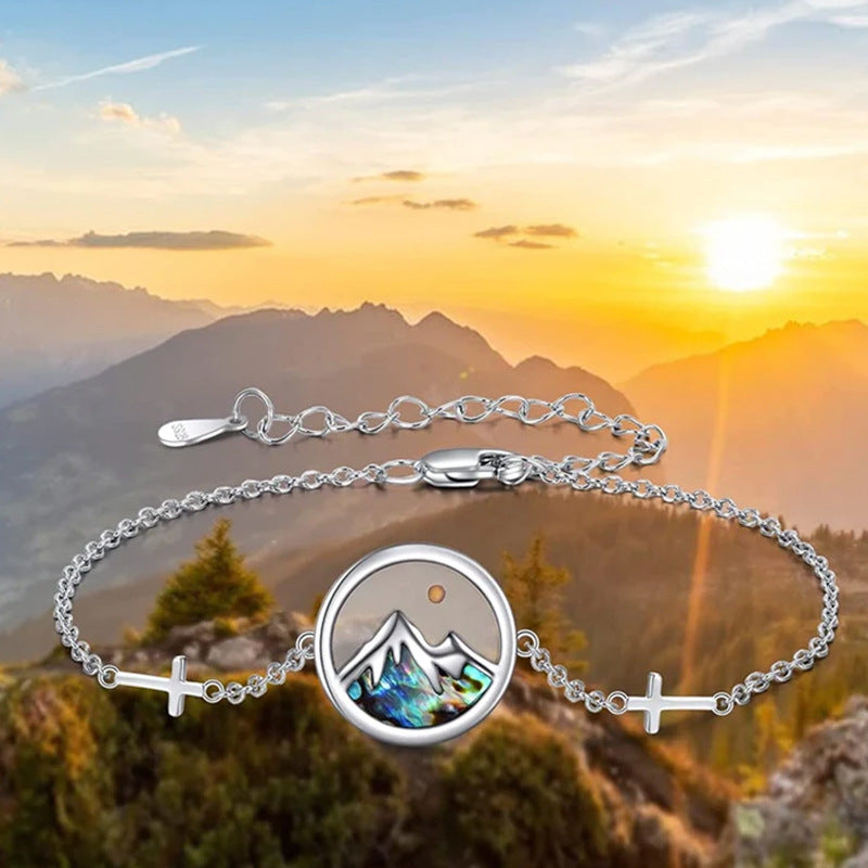 Bracciale da donna placcato in acciaio inossidabile geometrico minimalista con intarsio in conchiglia rotonda