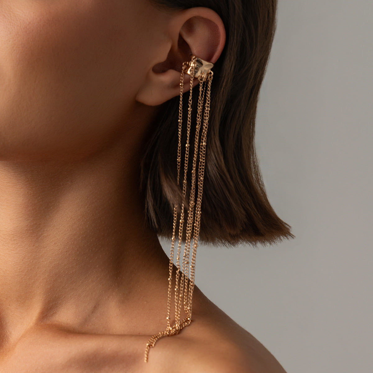 Elegant Punk Rhinestone Star Plated Alloy Cable Chain Tassel Earrings for Women