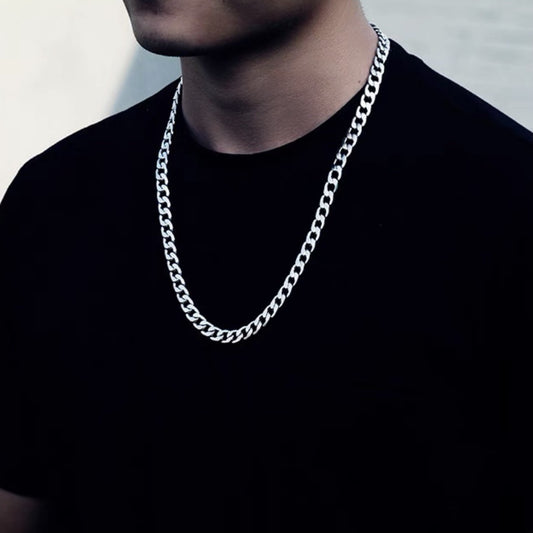 Punk Hip Hop Stainless Steel Cuban Chain Necklace for Men and Women with Electroplated Finish