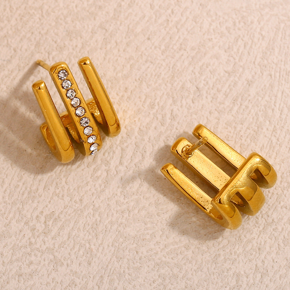 Orecchini alla Moda Geometrici in Acciaio Inossidabile con Placcatura in Oro 18K e Strass per Donna