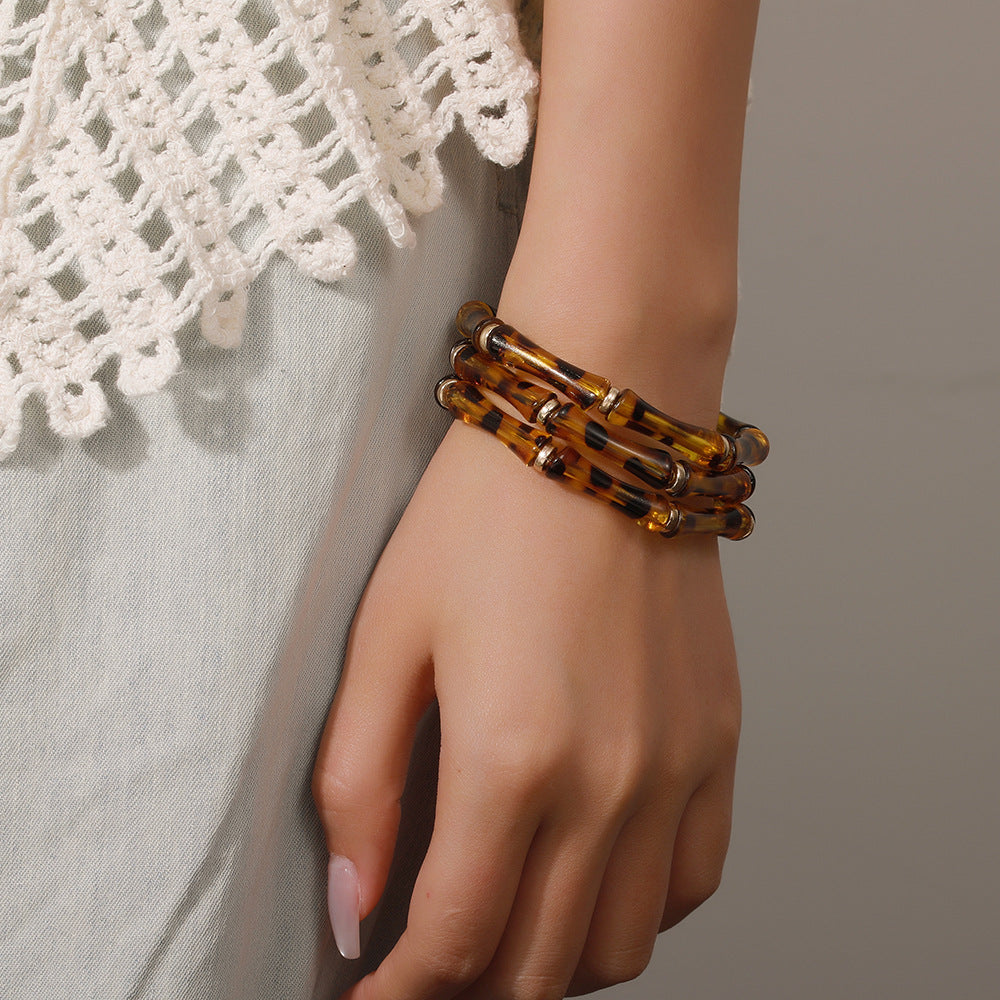Leopard Print Geometric Acrylic Beaded Bracelet