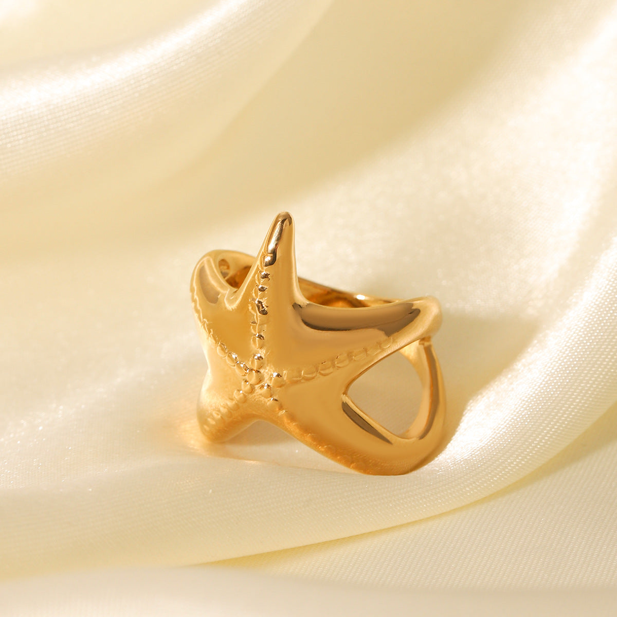 Anello da donna in acciaio inossidabile placcato oro 18 carati con stella marina stile oceano, gioielli geometrici con fusione animale