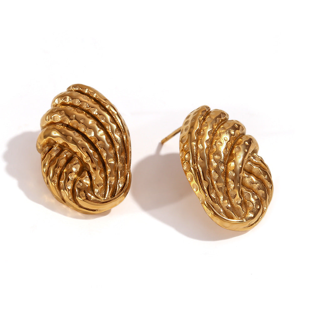 Orecchini a perno geometrici minimalisti in acciaio inossidabile con placcatura in oro 18 carati e texture martellata
