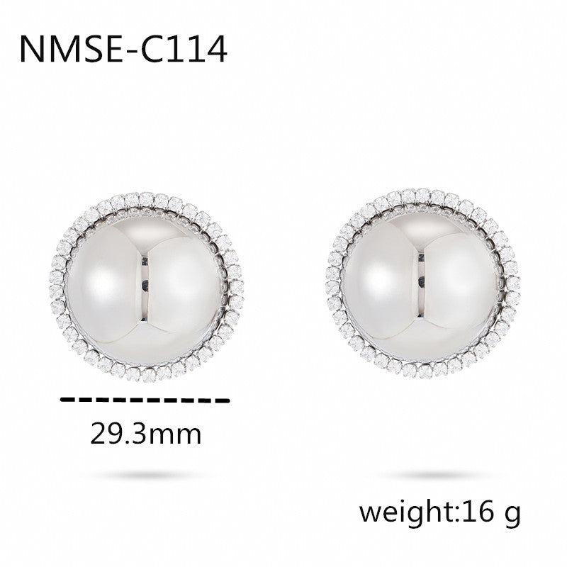 Orecchini a perno geometrici alla moda in acciaio inossidabile da donna con intarsio in zircone e placcatura in oro 18 carati