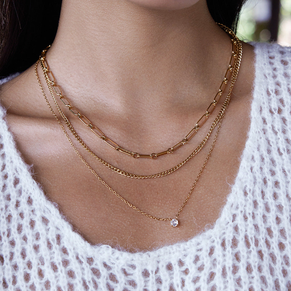 Collar Minimalista Geométrico en Acero de Titanio Laminado en Capas para Mujer con Cadena de Acero Inoxidable