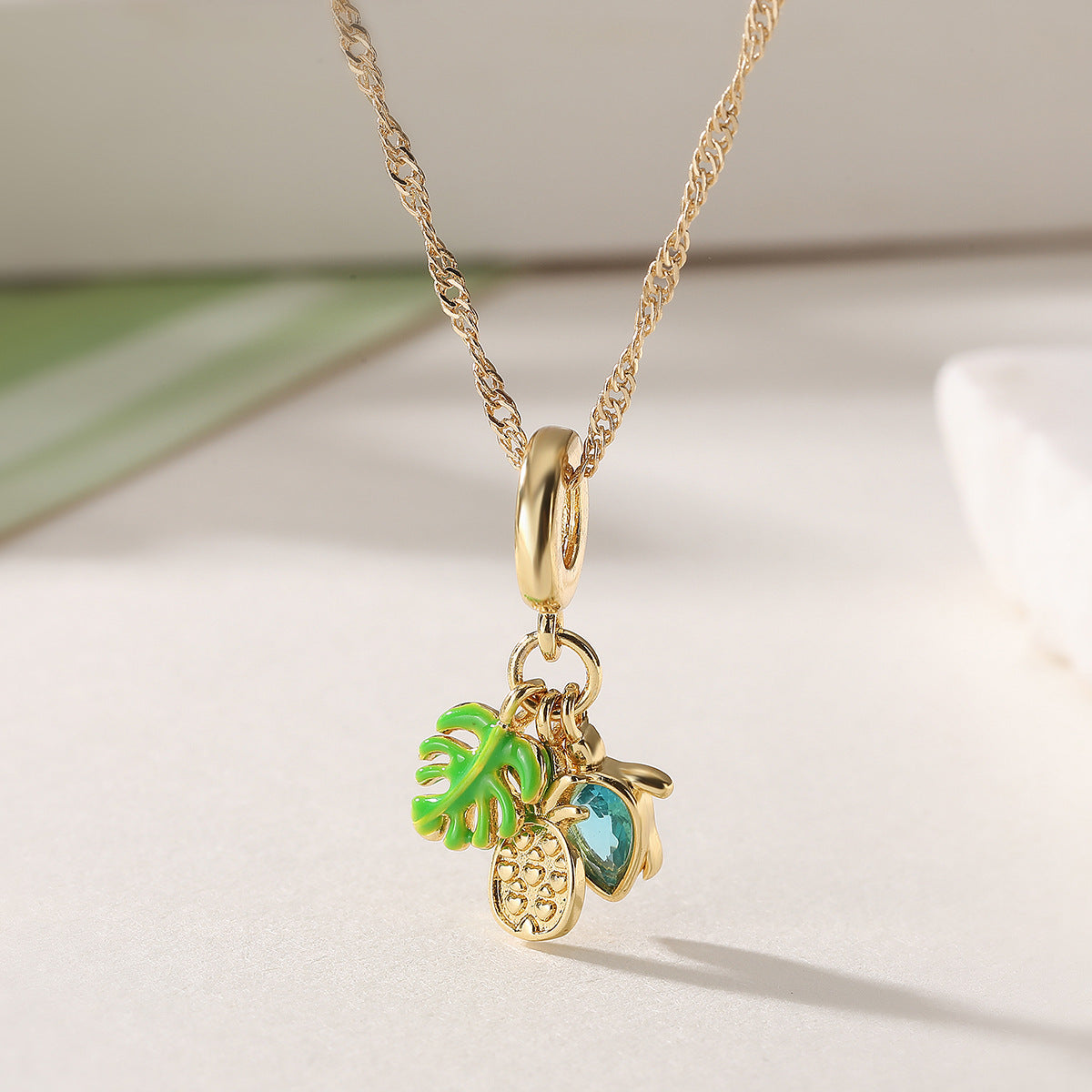 Minimalist Geometric Brass Gold Plated Cubic Zirconia Pendant Necklace for Women