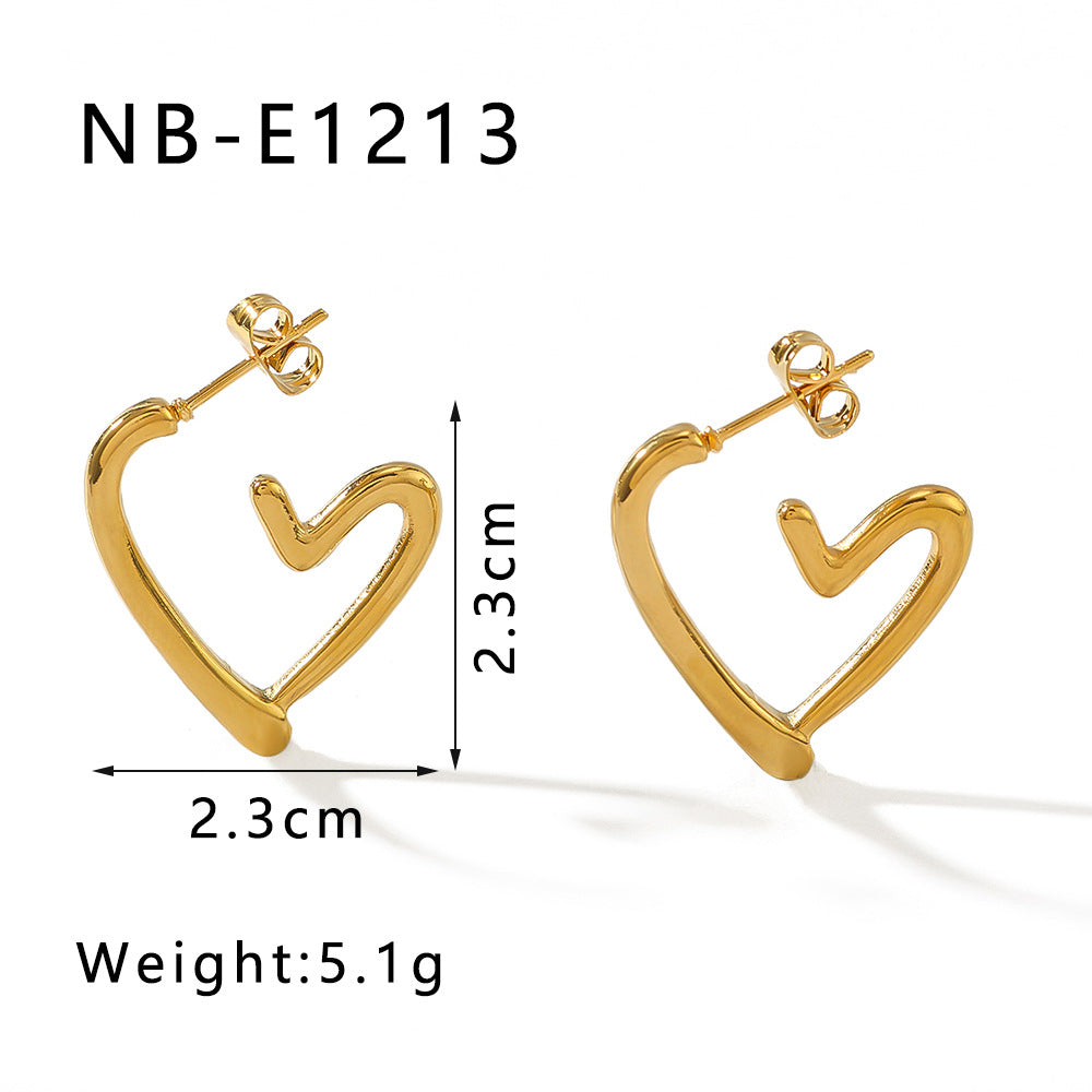 Irregular Hollow Heart-Shaped Stainless Steel Earrings with 18K Gold Plating, Lightweight Waterproof Women's Fashion Jewelry