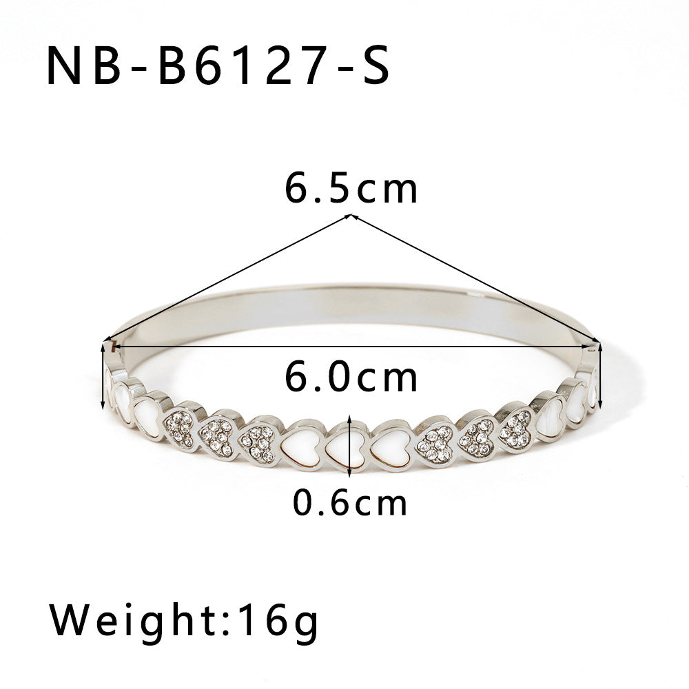 Ins Style Stainless Steel Waterproof Bracelet with Zircon Inlay White Abalone Shell and 18K Gold Plated Finish