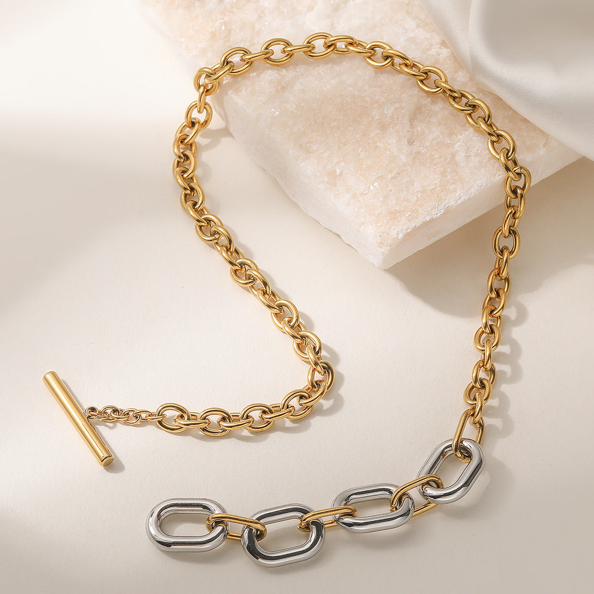 Minimalist Hip-hop Geometric Stainless Steel Necklace with Irregular Design and OT Clasp