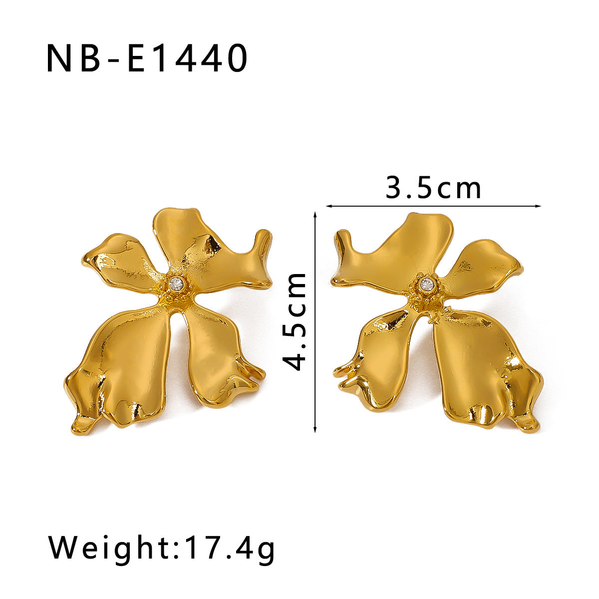 Orecchini da donna in acciaio inossidabile placcati oro 18 carati con farfalle e fiori in stile francese, intarsi in strass e perle