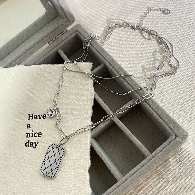 Minimalist Geometric Titanium Steel Necklace with Pearl Cable Chain