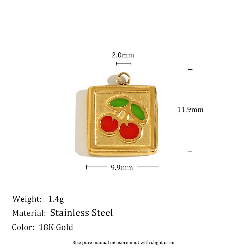 18K Gold Plated Drip Oil Heart Teardrop Floral Stainless Steel Charm Bar