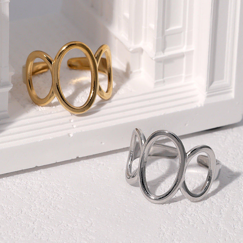 Minimalist 18K Gold Plated Geometric Round Stainless Steel Open Ring for Women