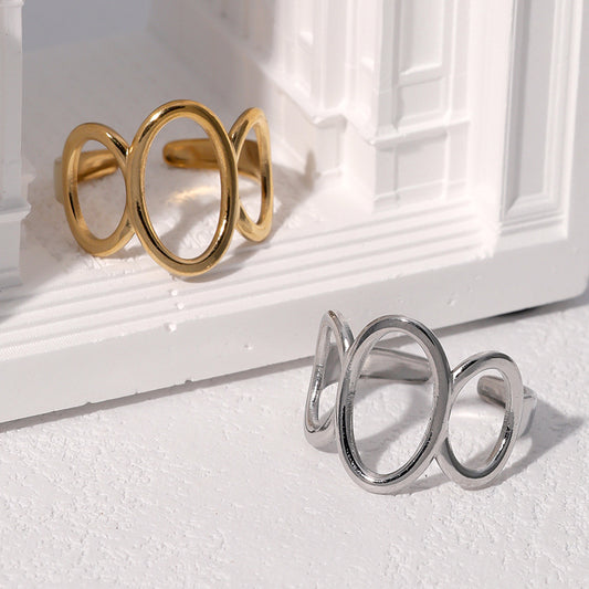 Minimalist 18K Gold Plated Geometric Round Stainless Steel Open Ring for Women