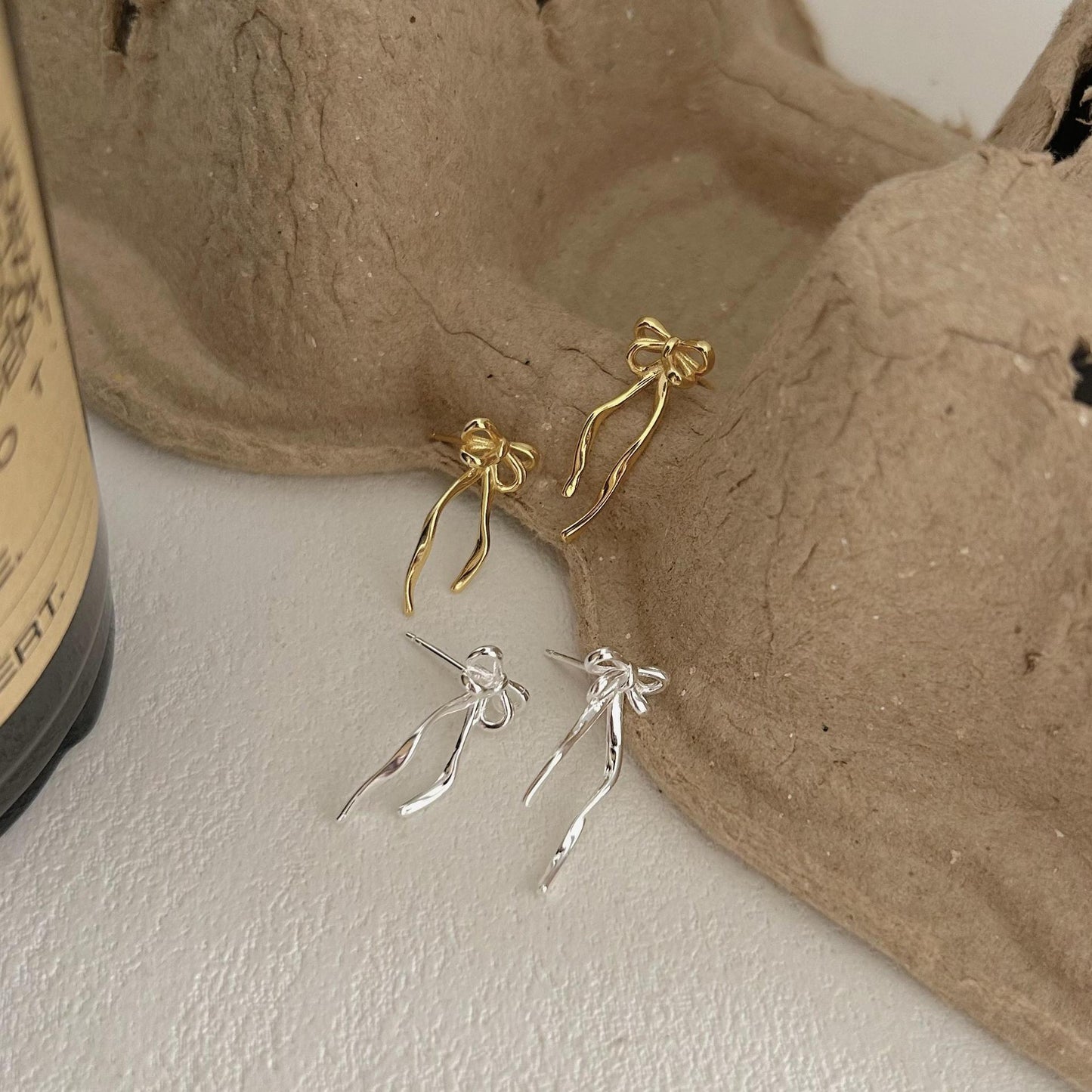 Minimalist Bowknot Earrings in 925 Sterling Silver with Plated Finish for Women