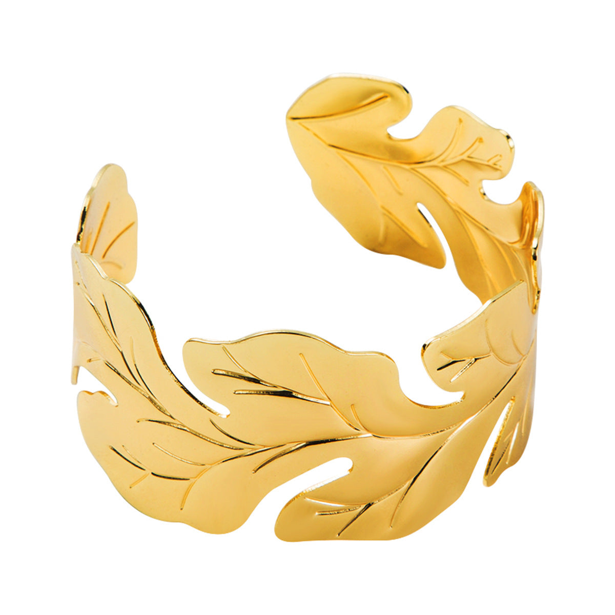 Bracciale in ferro minimalista a forma di foglia con finitura placcata, gioiello da mano alla moda