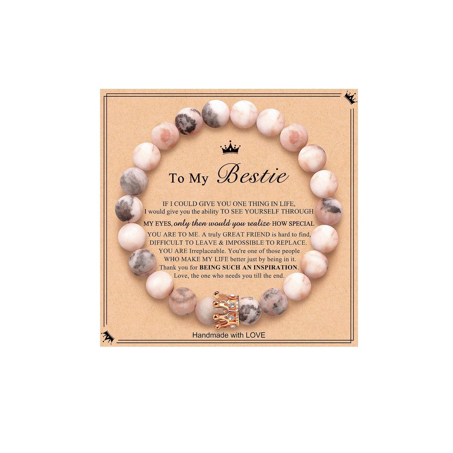 Elegant Crown Brass Bracelet with Natural Agate and Rhodochrosite Beads