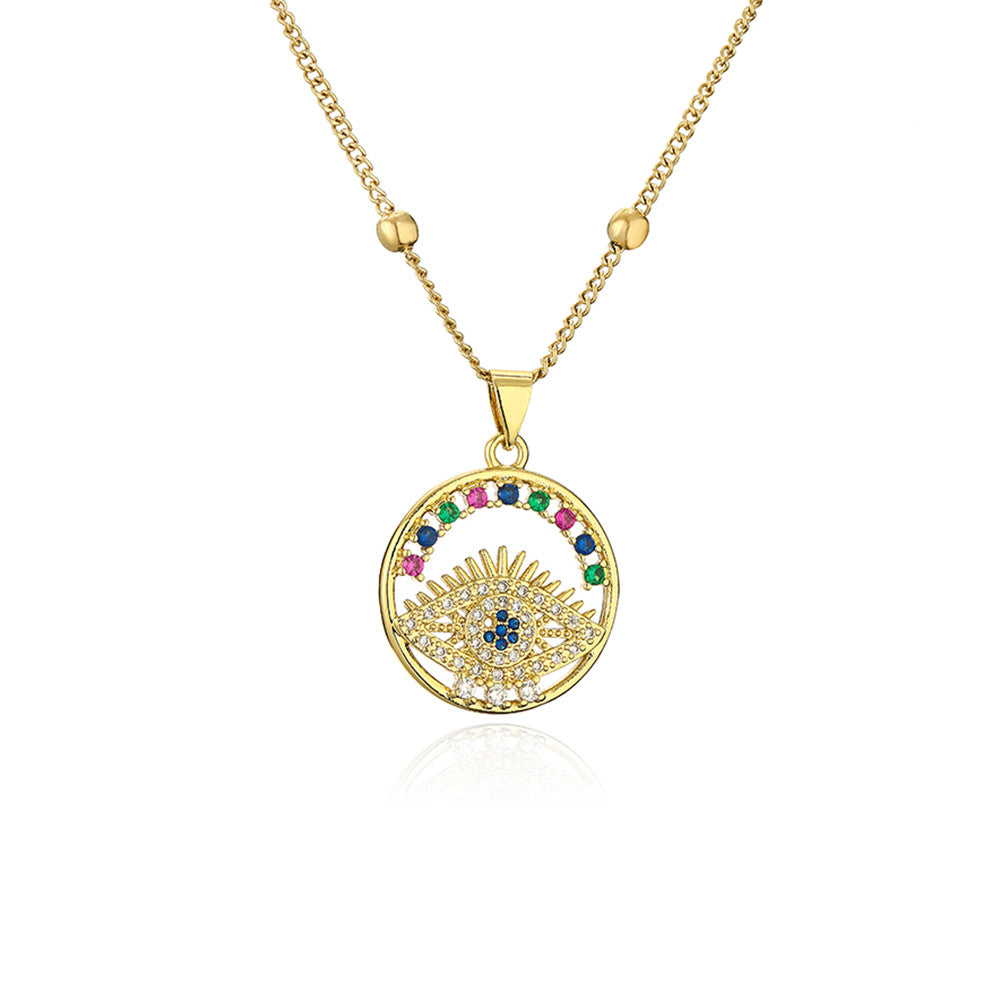 Geometric Evil Eye Pendant Necklace for Women in Copper with Real Gold Plating and Zircon Inlay