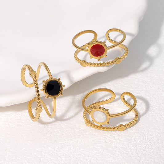 Anello regolabile geometrico minimalista da donna in acciaio inossidabile con finitura smaltata