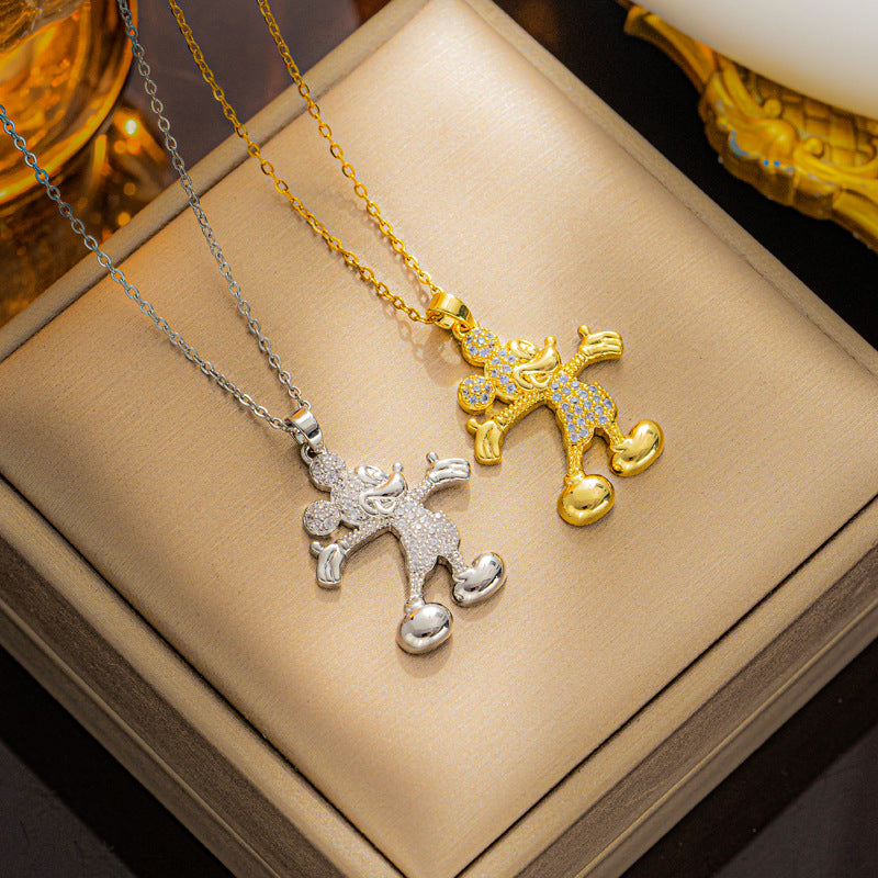 Collana con Pendente Minimalista Geometrico a Forma di Topolino in Acciaio al Titanio da Donna con Finitura Placcata Sottovuoto e Catena a O