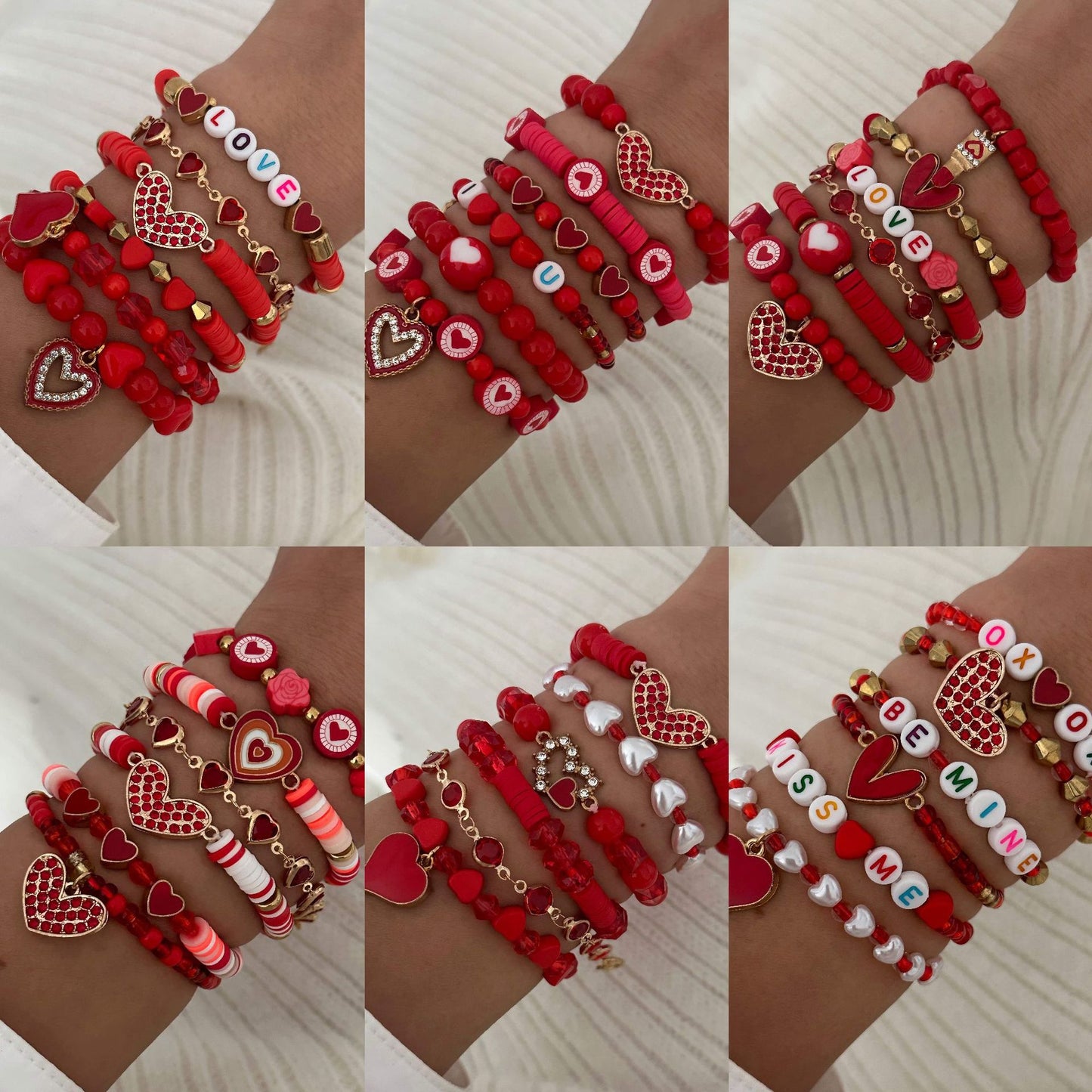 Handmade Resin Heart Pendant Bracelet Set Unisex