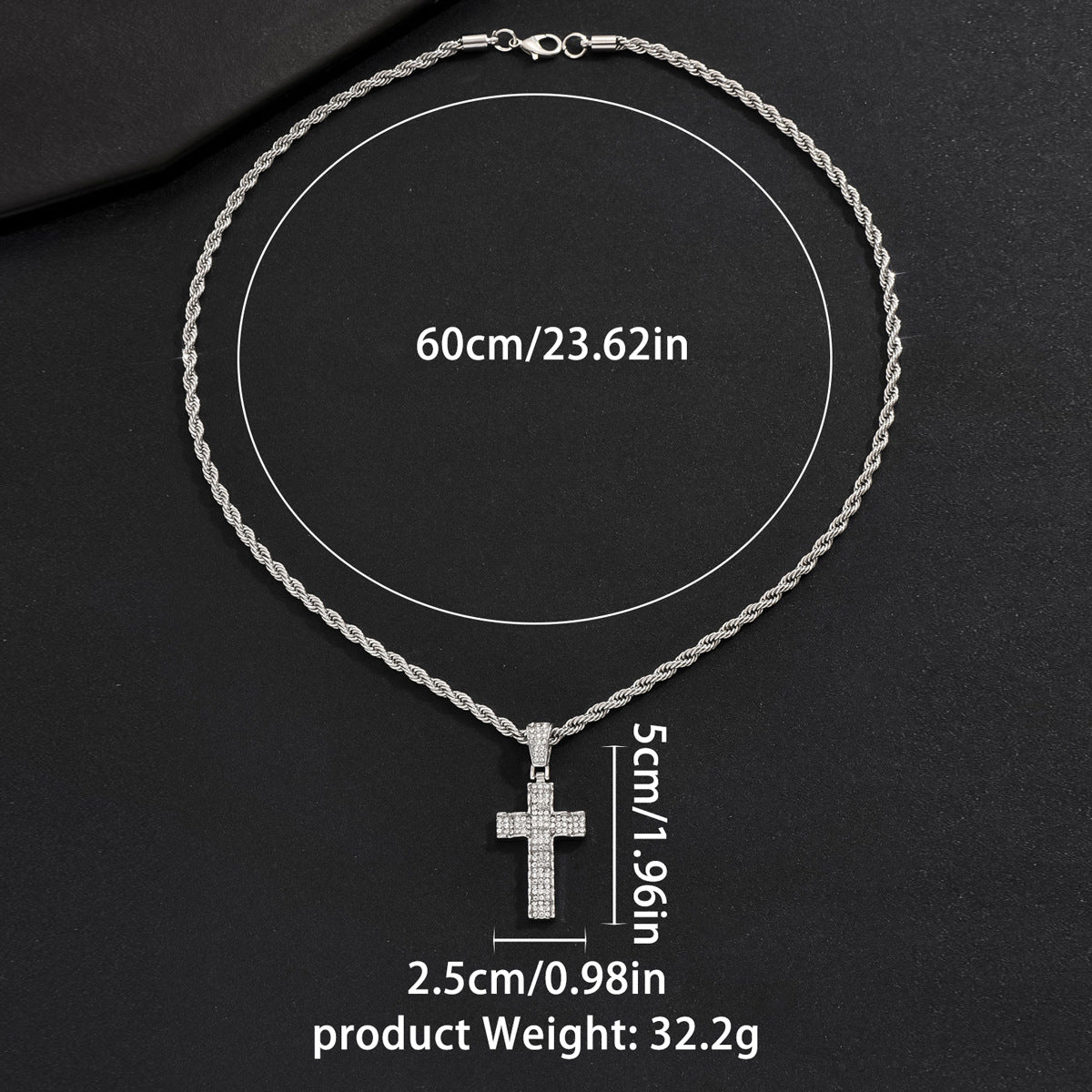 Collana da Uomo con Ciondolo a Croce Geometrica e a Rombo in Stile Hip Hop in Lega di Zinco con Catena Cubana e Intarsi in Strass