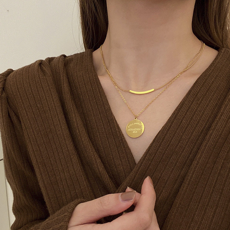 Minimalist Geometric Titanium Steel Double-Layer Necklace for Women with Plated Finish Snake Chain Style