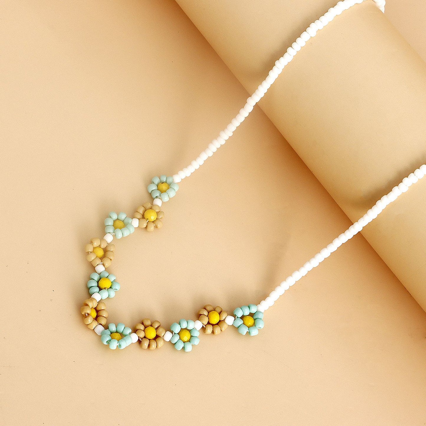 Bohemian Daisy Beaded Necklace with Geometric Pendant in Alloy with Electroplating for Women