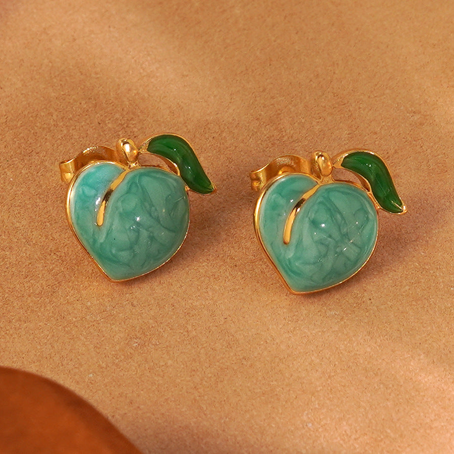 Sweet Drip Oil Stainless Steel Peach Earrings