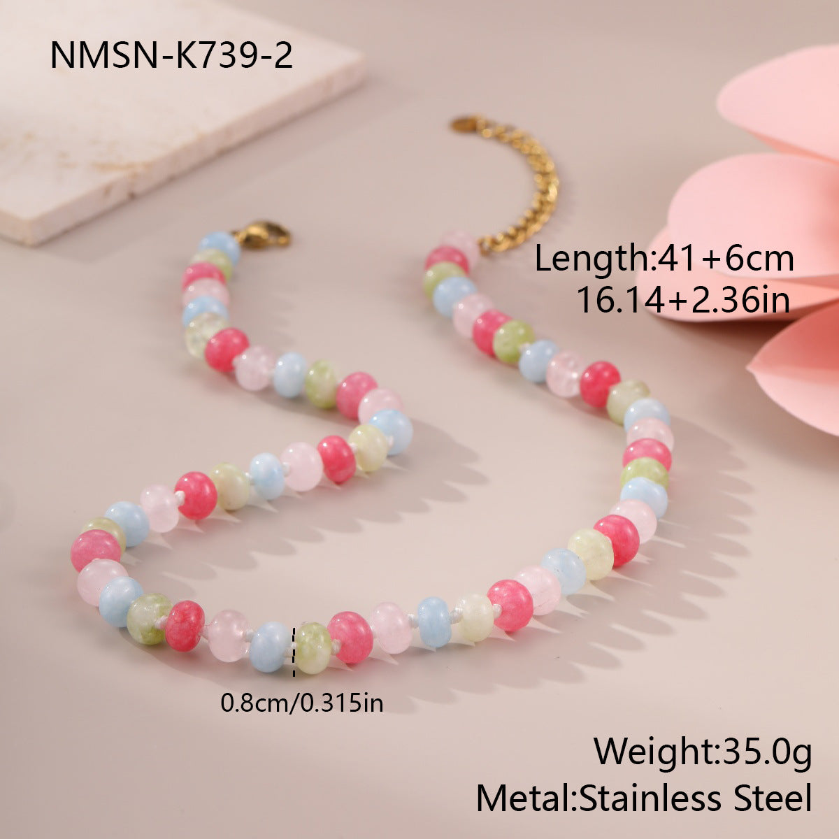 Bohemian Sweet 18K Gold Plated Geometric Stainless Steel Beaded Necklace for Women