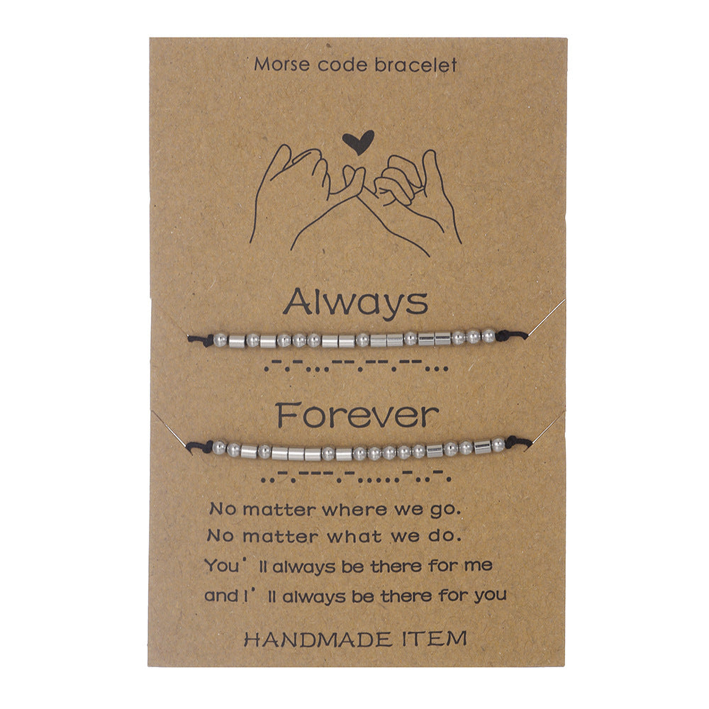 Geometric Round Stainless Steel Ball Chain Bracelet with Morse Code Design for Family and Friends