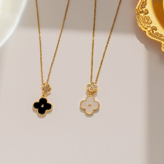 Collar con colgante de trébol minimalista natural de acero titanio chapado en oro para mujer, cadena de clavícula para verano