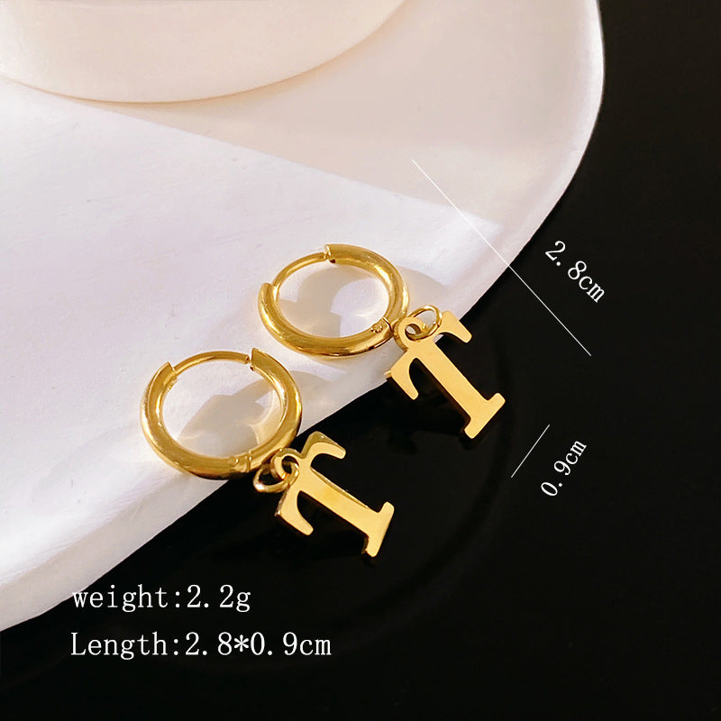 Minimalist Luxury Letter Brass Plated Earrings with Stainless Steel Posts for Women