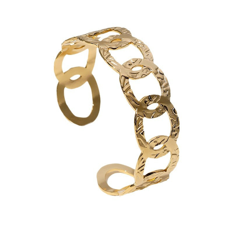 Geometric Open Bangle Bracelet for Women Made of Stainless Steel with 18K Gold Plating, Hypoallergenic and Fade-Resistant