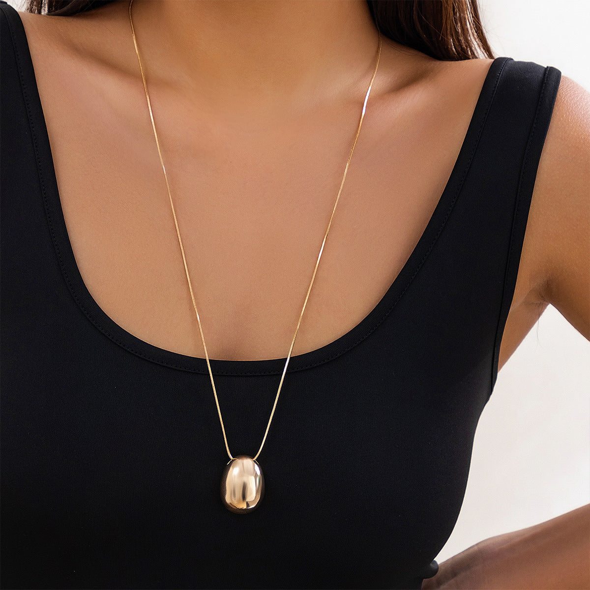 Minimalist Punk Plated Alloy Teardrop Pendant Necklace Snake Chain for Women