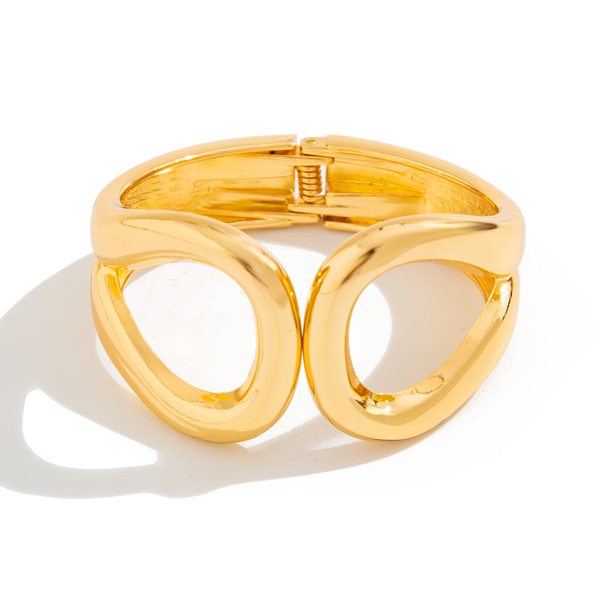 Vintage Geometric Double Hoop Hollow Spring Opening Bracelet with Pendant for Women