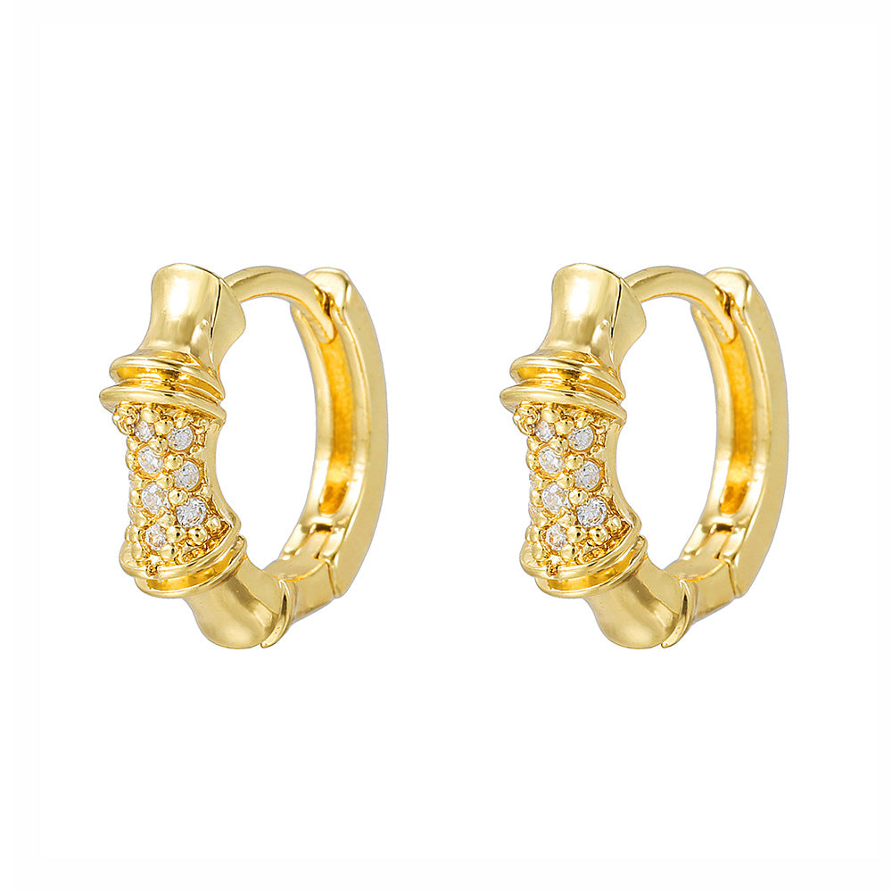 Gold Plated Brass Micro-Set Cubic Zirconia Geometric Leaf Cross Heart Round Hoop Earrings for Women