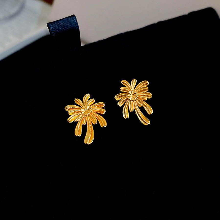 Conjunto de collar y pendientes con dije floral chapado en oro para mujer, estilo francés vintage, joyería de cobre con patrón botánico y cadena de medallón