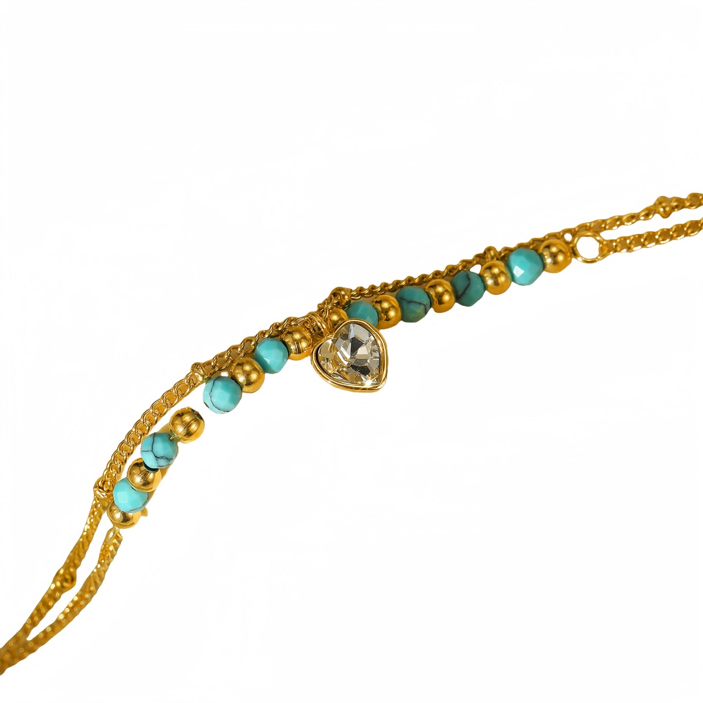 Elegante Bracciale da Donna a Cuore con Pietra Naturale Blu e Zirconi su Catena in Acciaio al Titanio