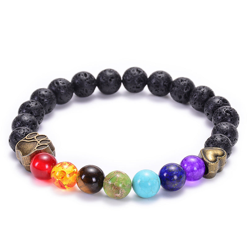 Natural Agate Lava Stone Beaded Bracelet Round Geometric Unisex Yoga Jewelry