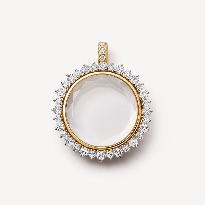 Ciondolo locket geometrico rotondo vintage in ottone placcato oro 18K con catena a maglie